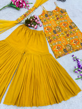 Outstanding  Haldi Wear Yellow Color Georgette Digital Print Sharara Suit